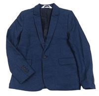 Tmavomodré melírované lněné sako H&M