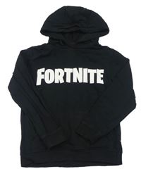 Čierna mikina s nápisem - Fortnite a vreckom a kapucňou
