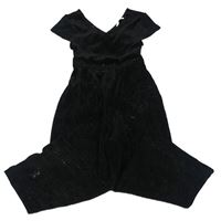 Čierny rebrovaný zamatový nohavicový culottes overal M&S