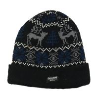 Černá pletená čepice s jeleny a vločkami a stromy