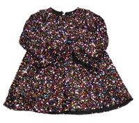 Černo-starorůžovo-tyrkysové sametové flitrové slavnostní šaty St. Bernard