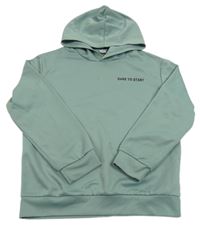 Olivovošedá športová mikina s nápisom a potlačou a kapucňou SHEIN