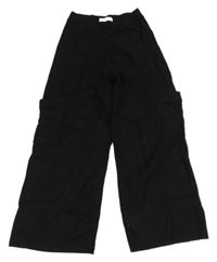 Černé cargo široké pletené crop kalhoty ZARA