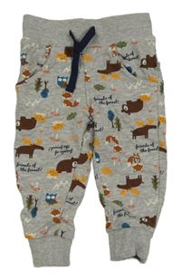 Šedé melírované tepláky se zvířátky a stromečky a muchomůrkami Liegelind