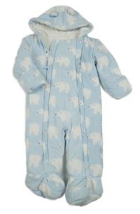 Nové - světlemodrá fleecová zateplená kombinéza s ledními medvídky a kapucí s oušky M&S