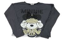 Tmavošedé crop triko s Minnie s flitry Disney
