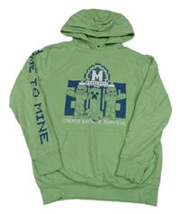 Zelená mikina s Minecraft a kapsou a kapucí