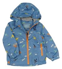 Modrá šušťáková jarná bunda s lietadly a kapucňou POCOPIANO