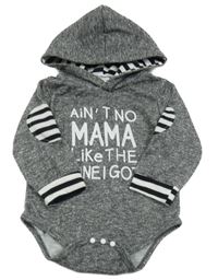 Šedé melírované teplákové body s nápisy a pruhy a kapucí