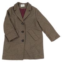 Béžovo-vínovo-černý kostkovaný vzorovaný vlněný zateplený kabát ZARA