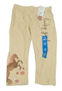 Nové - svetlobéžové capri legíny s koníkem a nápisom little kids