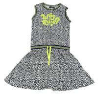 Tmavomodro-bílé vzorované šaty s nápisy a pruhy EUROPE KIDS