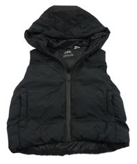 Černá kostkovaná prošívaná šusťáková zateplená vesta s kapucí ZARA