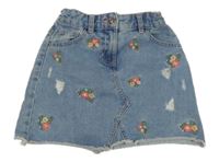 Svetlomodrá rifľová sukňa s kvietkami a vyšúchaním Matalan