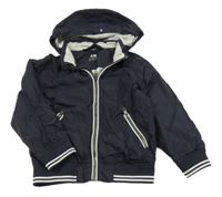 Tmavomodrý šusťákový jarní bomber s pruhy a kapucí H&M