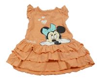 Lososové bodkovaná é šaty s Minnie a volánikmi Disney