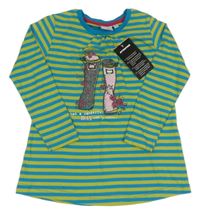 Nové - modro-zleené pruhované triko s potiskem holínek blue seven