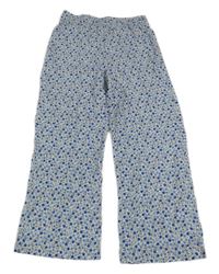 Smotanové kvietkovane široké ľahké nohavice H&M