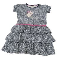 Tmavomodro-biele šaty s kočičkou/mořskou pannou s flitrami a volánikmi Kids