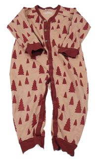 Starorůžovo-vínový vlněný overal se stromy reflex