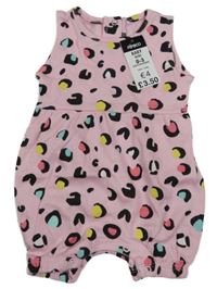 Nové - svetloružová -čierno-farebný vzorovaný kraťasový overal PEP&CO