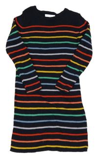 Tmavomodro-farebné pruhované rebrované pletené šaty M&S