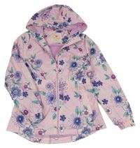 Světlerůžová šusťáková jarní parka s květy a kapucí George