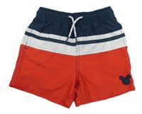 Červeno-bielo-tmavomodré plážové kraťasy s Mickey Disney