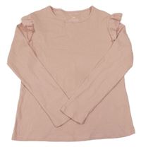 Pudrové žebrované triko s volánky H&M