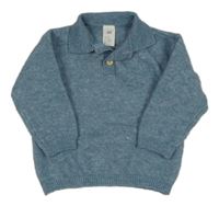 Modrý melírovaný vlnený sveter s golierikom H&M