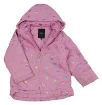 Růžová šusťáková zimní parka s jednorožci a odepínací kapucí name it.