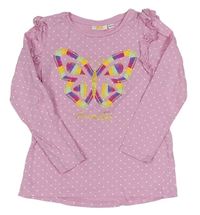 Ružové bodkované tričko s motýlom s volány Kids