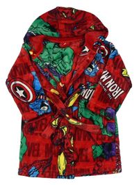 Červený chlpatý župan s Avengers a kapucňou Matalan