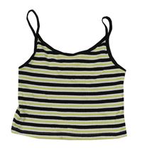 Čierno-bielo-limetkový pruhovaný rebrovaný crop top