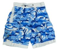 Modro-biele army plážové cargo kraťasy