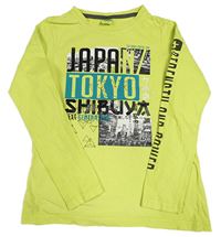 Limetkové triko s mrakodrapy a nápisem Y.F.K.