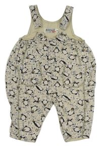 Béžové plátěné podšité laclové kalhoty s tučňáky a nápisy H&M