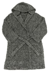 Sivo-čierny melírovaný chlpatý župan s kapucňou Studio