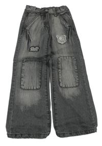 Tmavošedé wide leg rifle s nášivkami Yigga