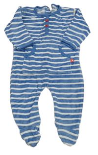 Modro-bílý pruhovaný sametový overal