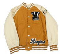 Hnedo-béžová šušťáková zateplená baseballová bunda s písmenem Shein