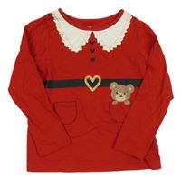 Červené triko s límečkem a medvědem H&M