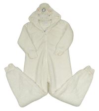 Bílá třpytivá chlupatá kombinéza s kapucí - jednorožec Next