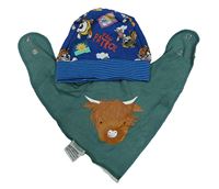 2set - Modrá bavlněná čepice s Paw Patrol + khaki slinták s buvolem