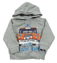 Sivá melírovaná mikina s hasičským autom a kapucňou C&A