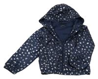 Tmavomodrá šusťáková jarní bunda se srdíčky a kapucí In Extenso