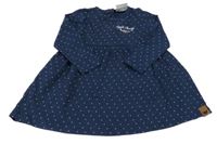Tmavomodré melírované puntíkaté bavlněné šaty s nápisem Topomini
