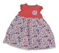 Jahodovo-biele bavlněno/plátěné šaty s kvetinami a vreckom George