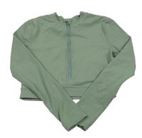 Khaki športové prepínaci crop tričko s nápisom