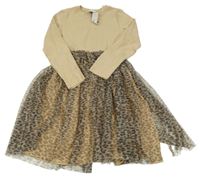Nové - Hnedé bavlněno/tylové šaty s leopardím vzorom River Island